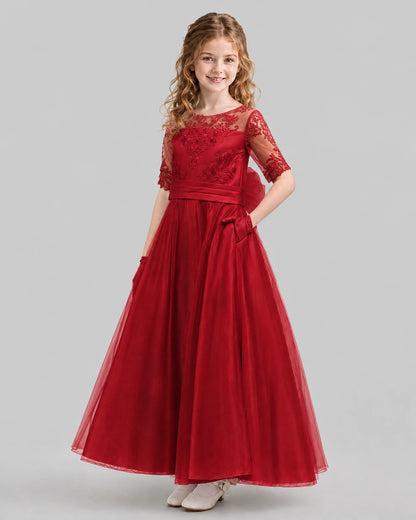 Burgundy A-line Junior Bridesmaid Dresses Back