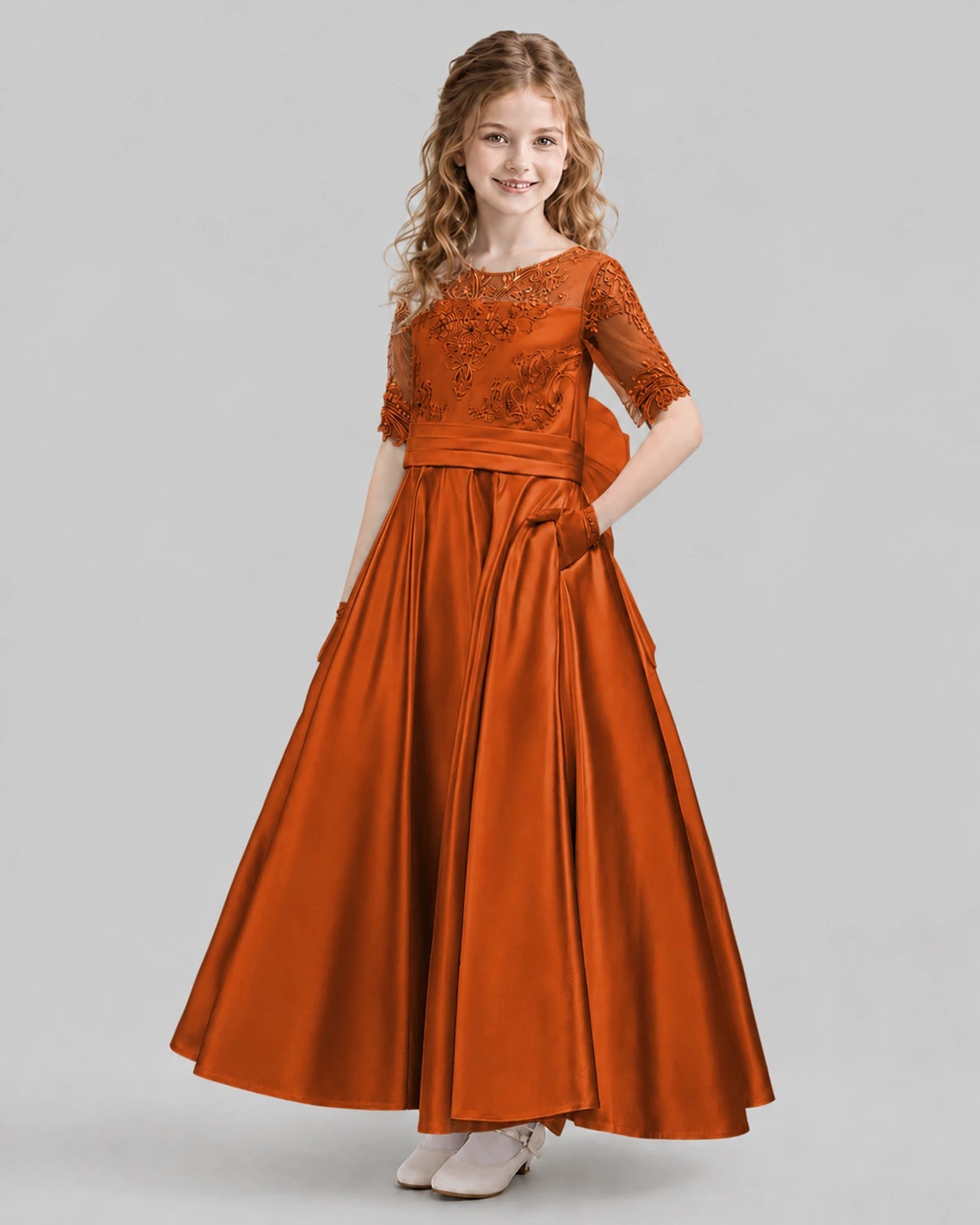 Burnt Orange A-line Junior Bridesmaid Dresses Back