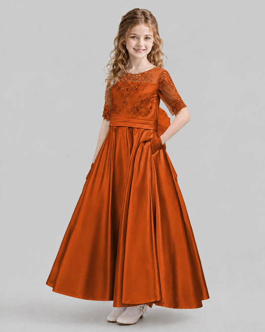 Burnt Orange A-line Junior Bridesmaid Dresses Back