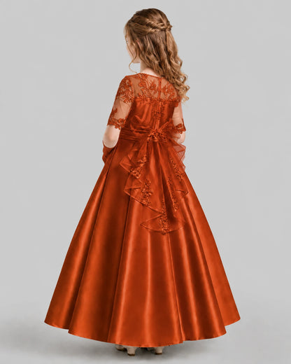 Burnt Orange A-line Junior Bridesmaid Dresses Front