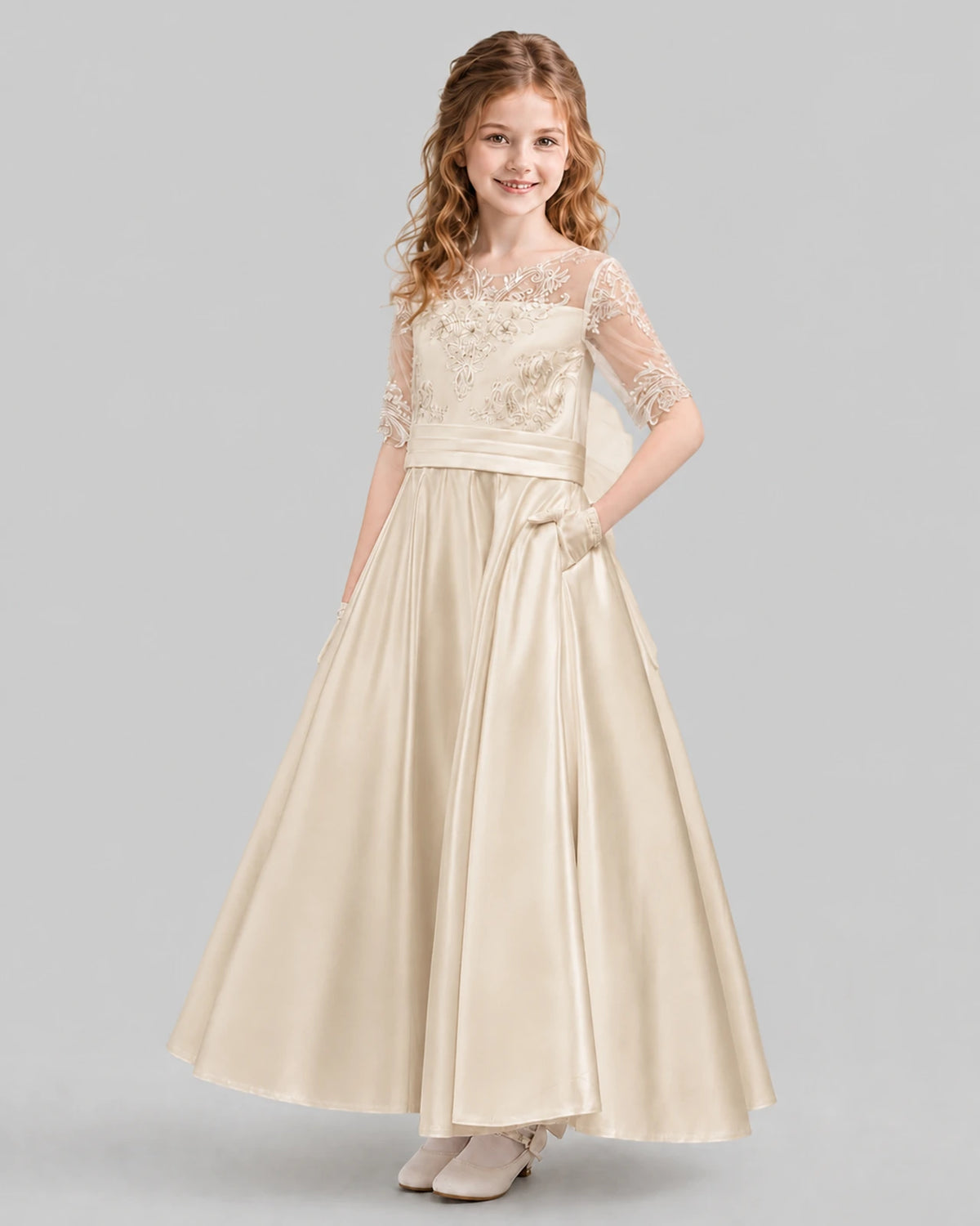 Champagne A-line Junior Bridesmaid Dresses Back