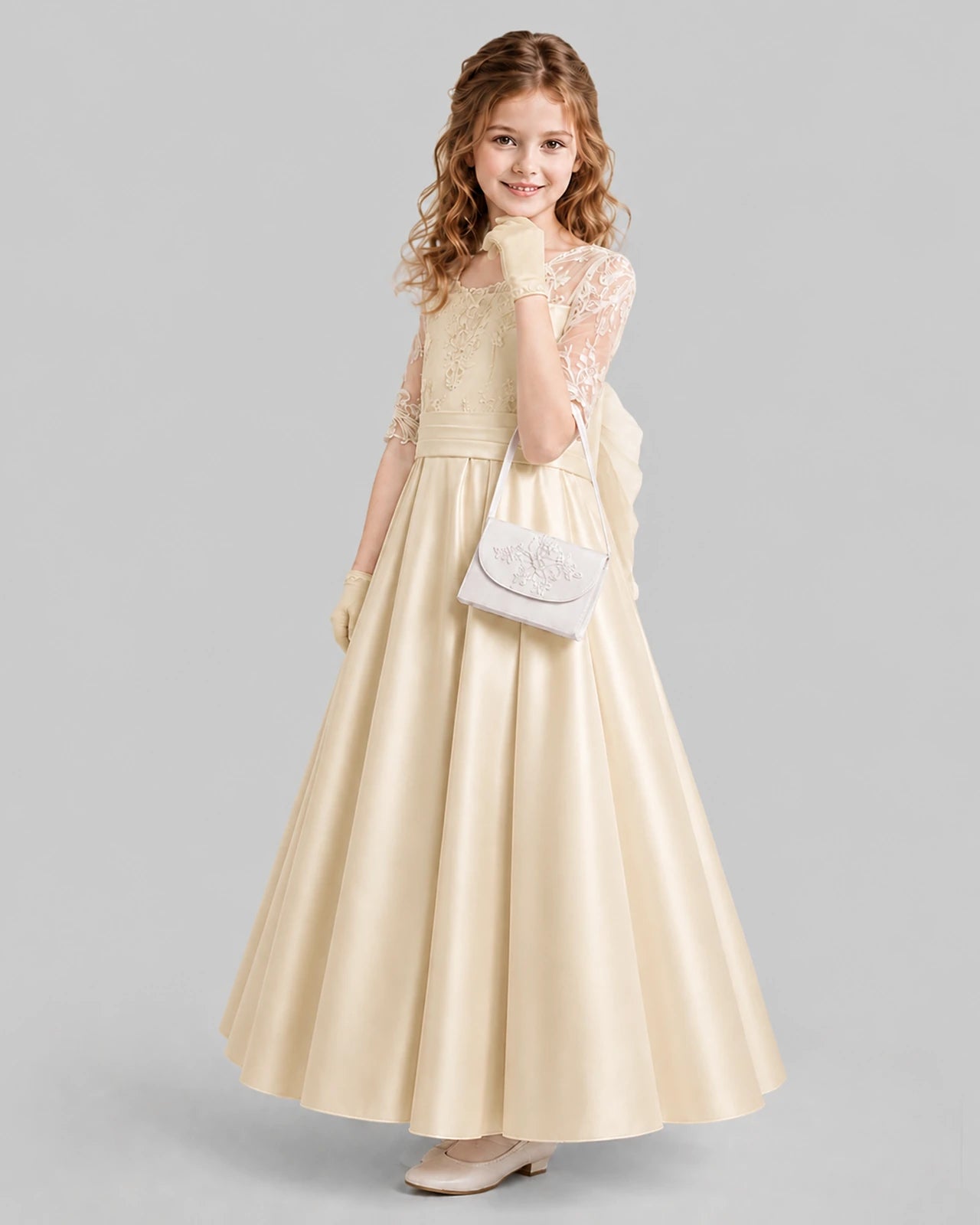 Champagne A-line Junior Bridesmaid Dresses Side