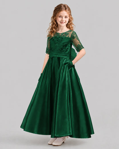 Dark Green A-line Junior Bridesmaid Dresses Back