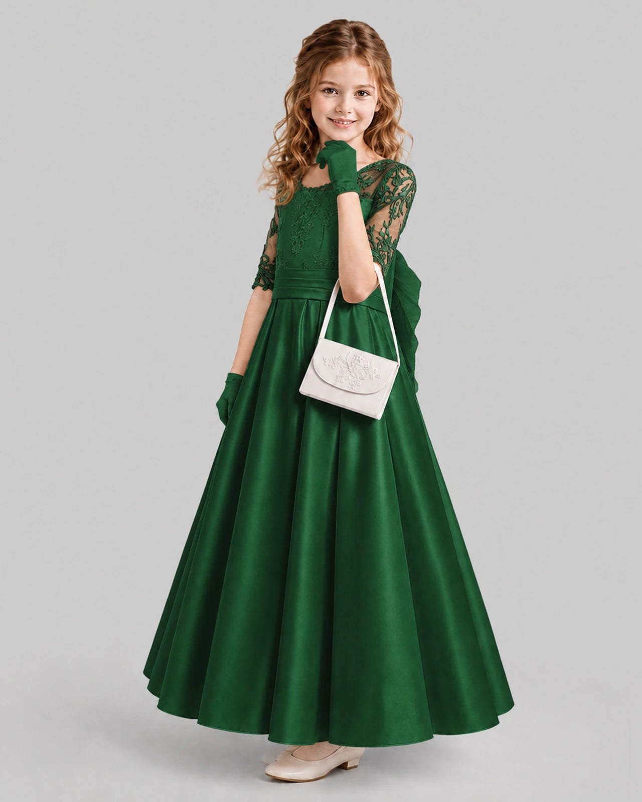 Dark Green A-line Junior Bridesmaid Dresses Side