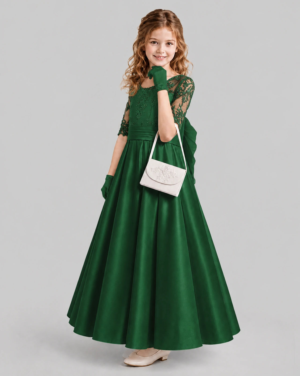 Dark Green A-line Junior Bridesmaid Dresses Side