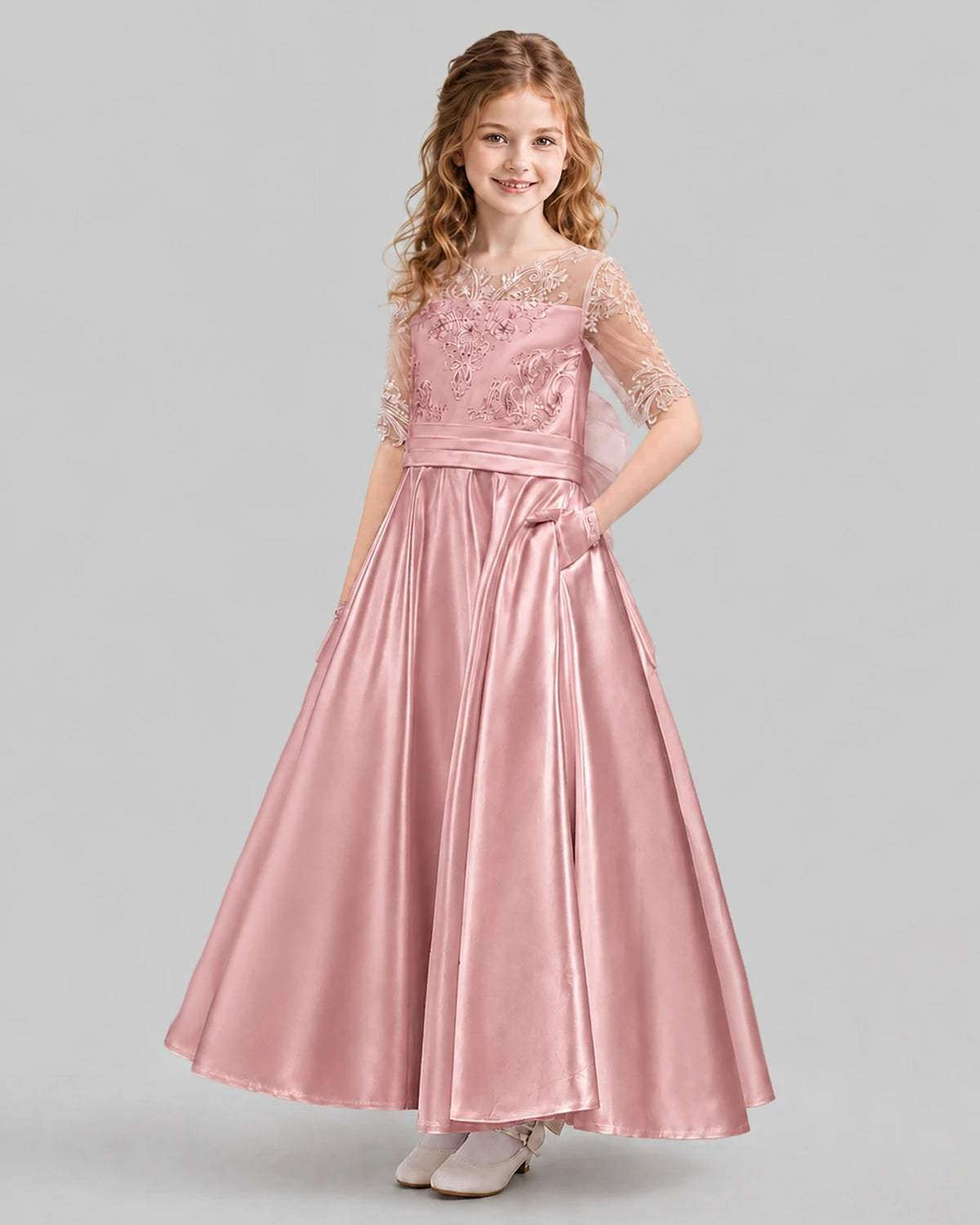 Blush Pink A-line Junior Bridesmaid Dresses Back