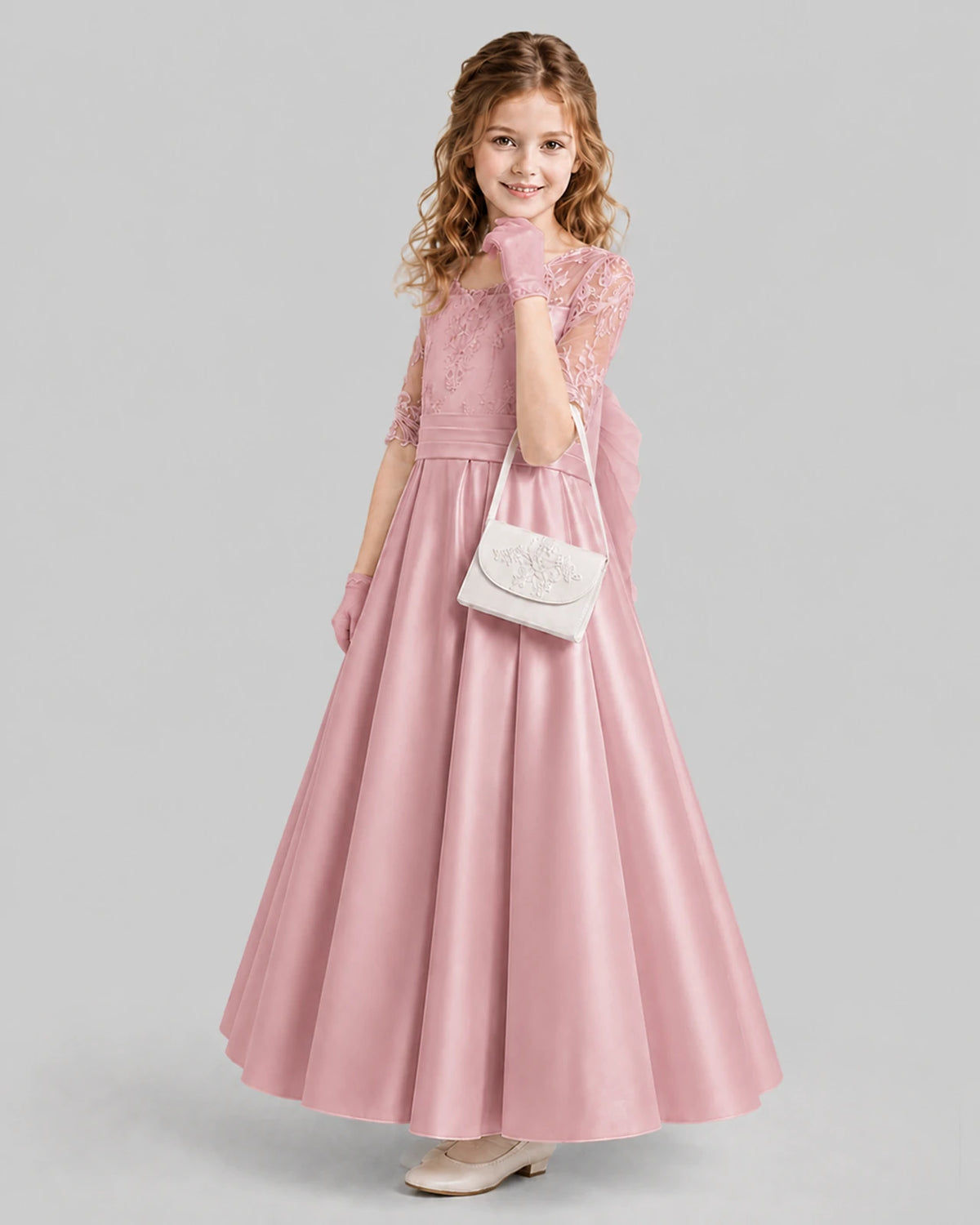 Blush Pink A-line Junior Bridesmaid Dresses Side