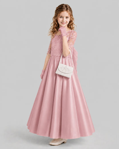 Blush Pink A-line Junior Bridesmaid Dresses Side