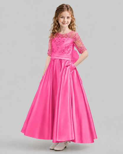 Hot Pink A-line Junior Bridesmaid Dresses Back