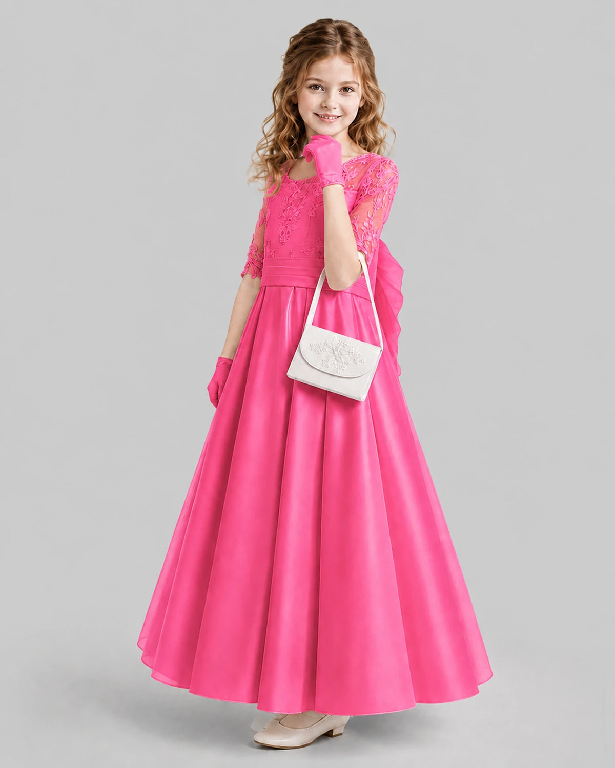 Hot Pink A-line Junior Bridesmaid Dresses Side