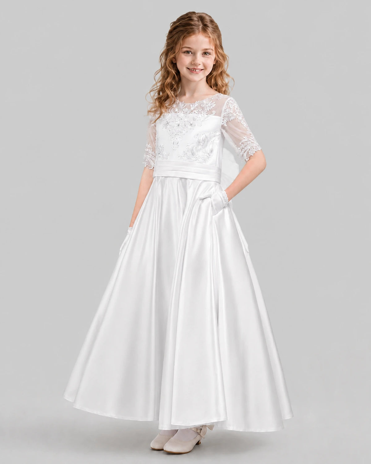 Ivory A-line Junior Bridesmaid Dresses Back