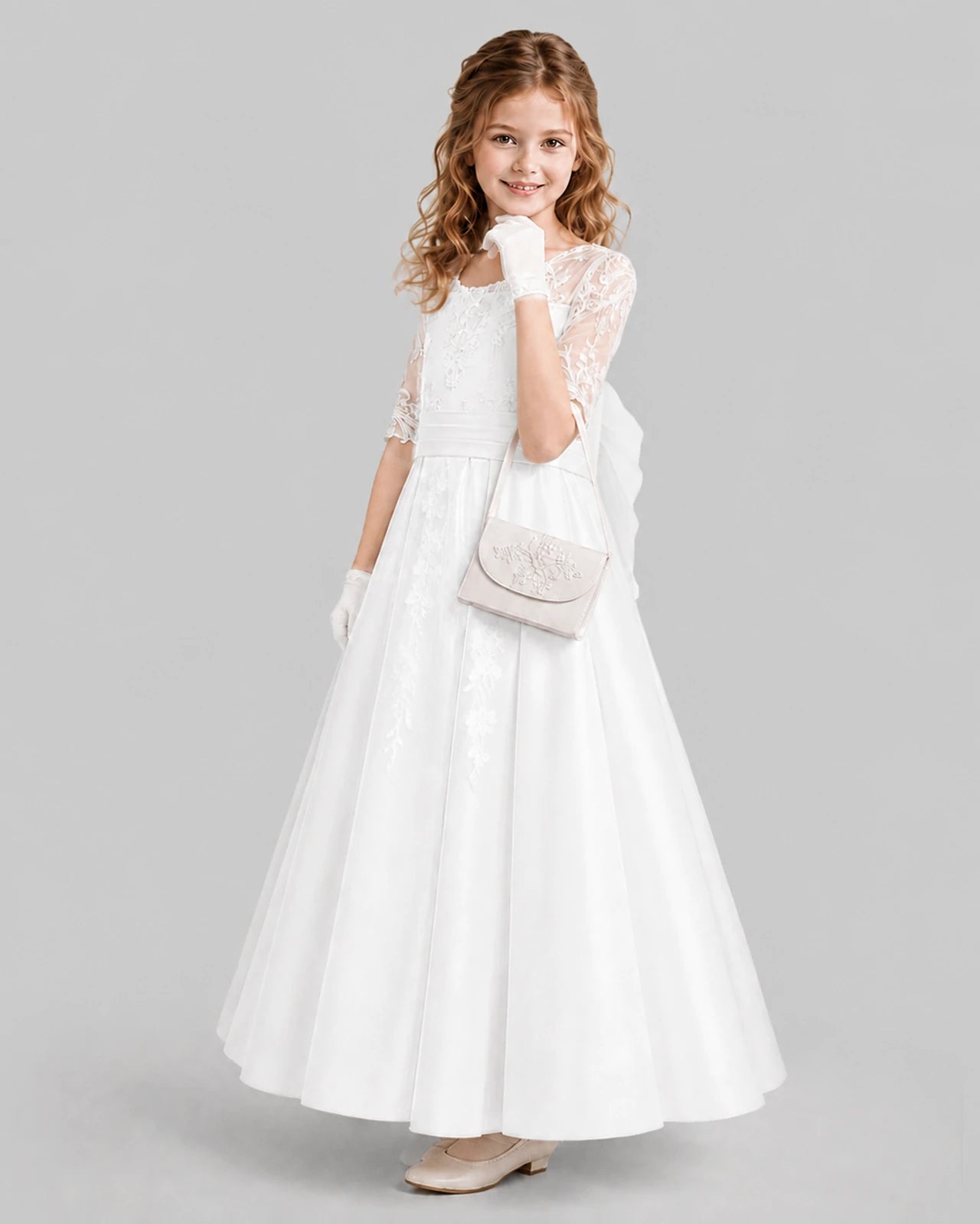 Ivory A-line Junior Bridesmaid Dresses Side