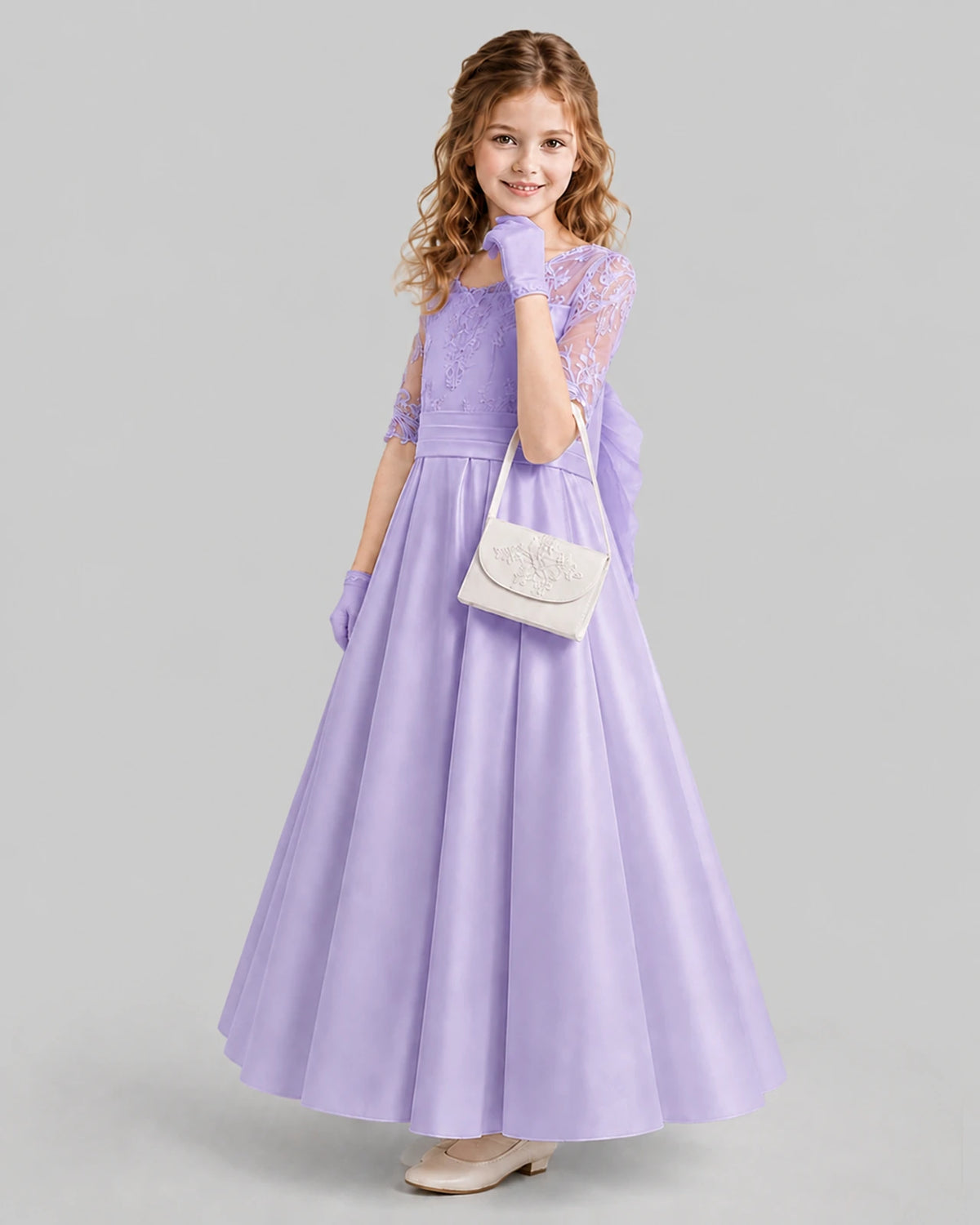 Lavender A-line Junior Bridesmaid Dresses Side
