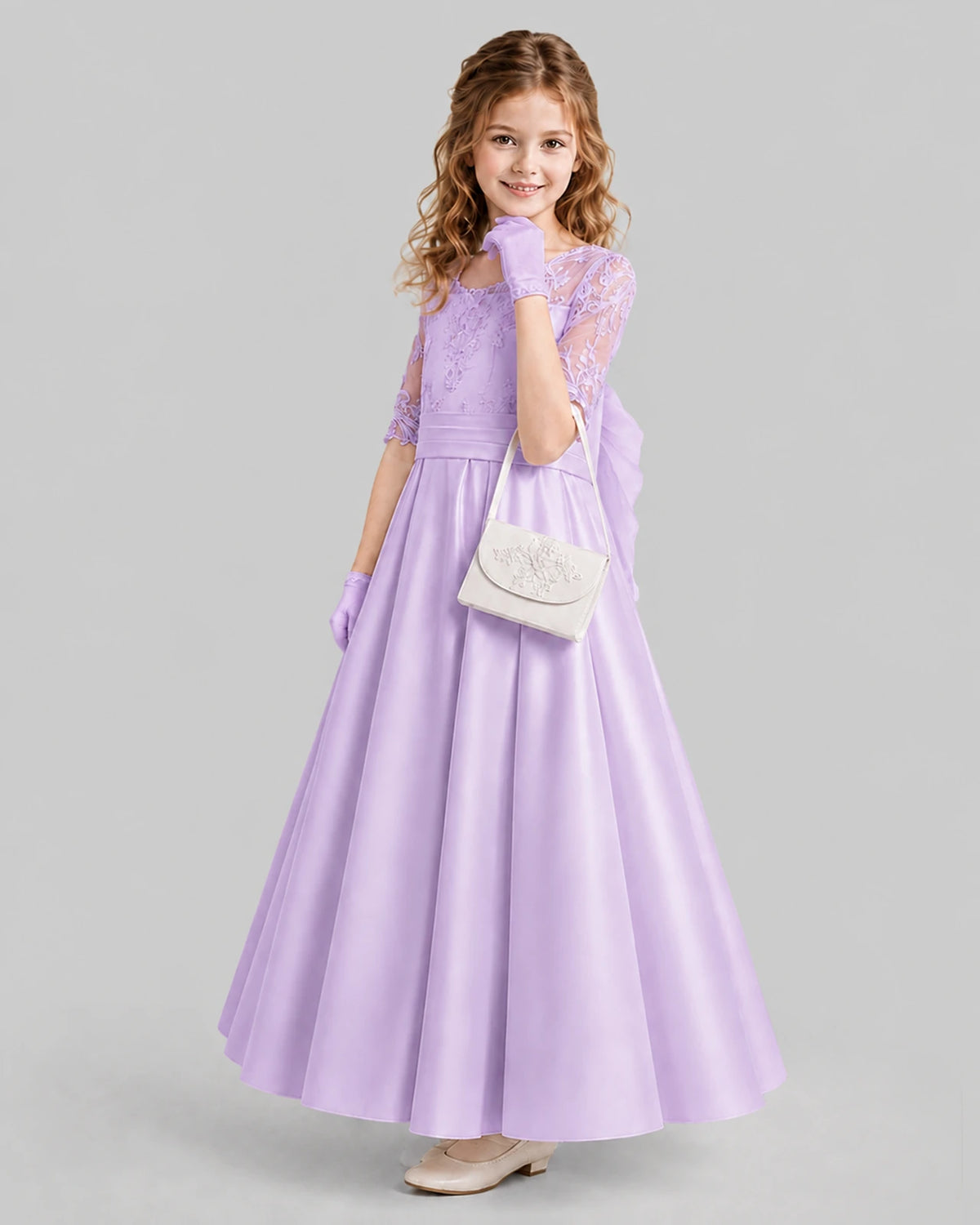 Lilac A-line Junior Bridesmaid Dresses Side