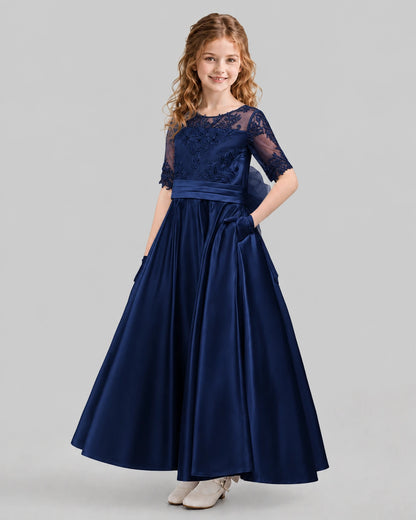 Navy Blue A-line Junior Bridesmaid Dresses Back
