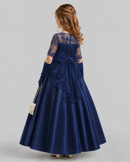 Navy Blue A-line Junior Bridesmaid Dresses Front