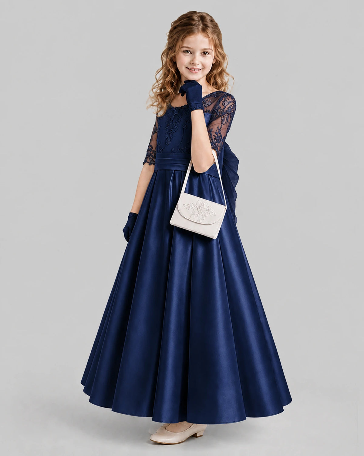 Navy Blue A-line Junior Bridesmaid Dresses Side