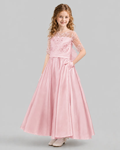 Pink A-line Junior Bridesmaid Dresses Back