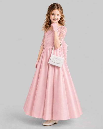 Pink A-line Junior Bridesmaid Dresses Side
