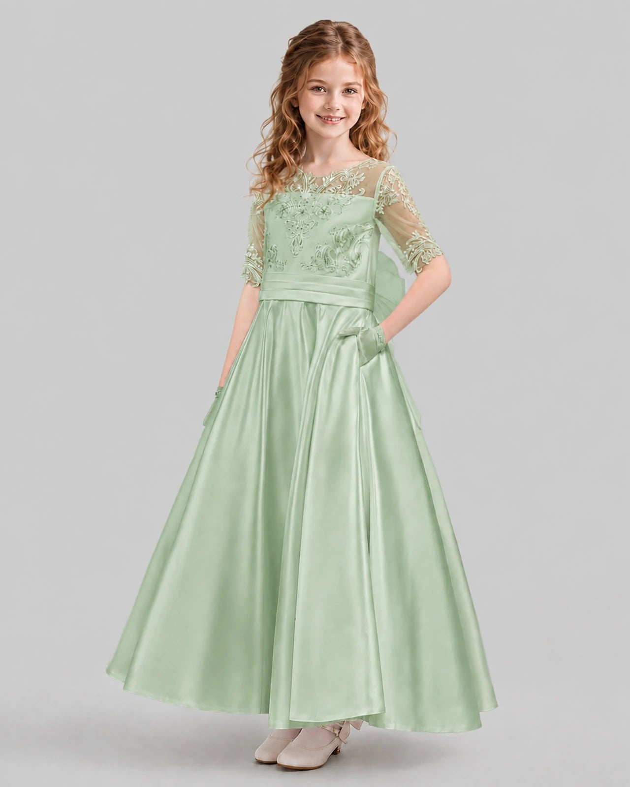 Sage Green A-line Junior Bridesmaid Dresses Back