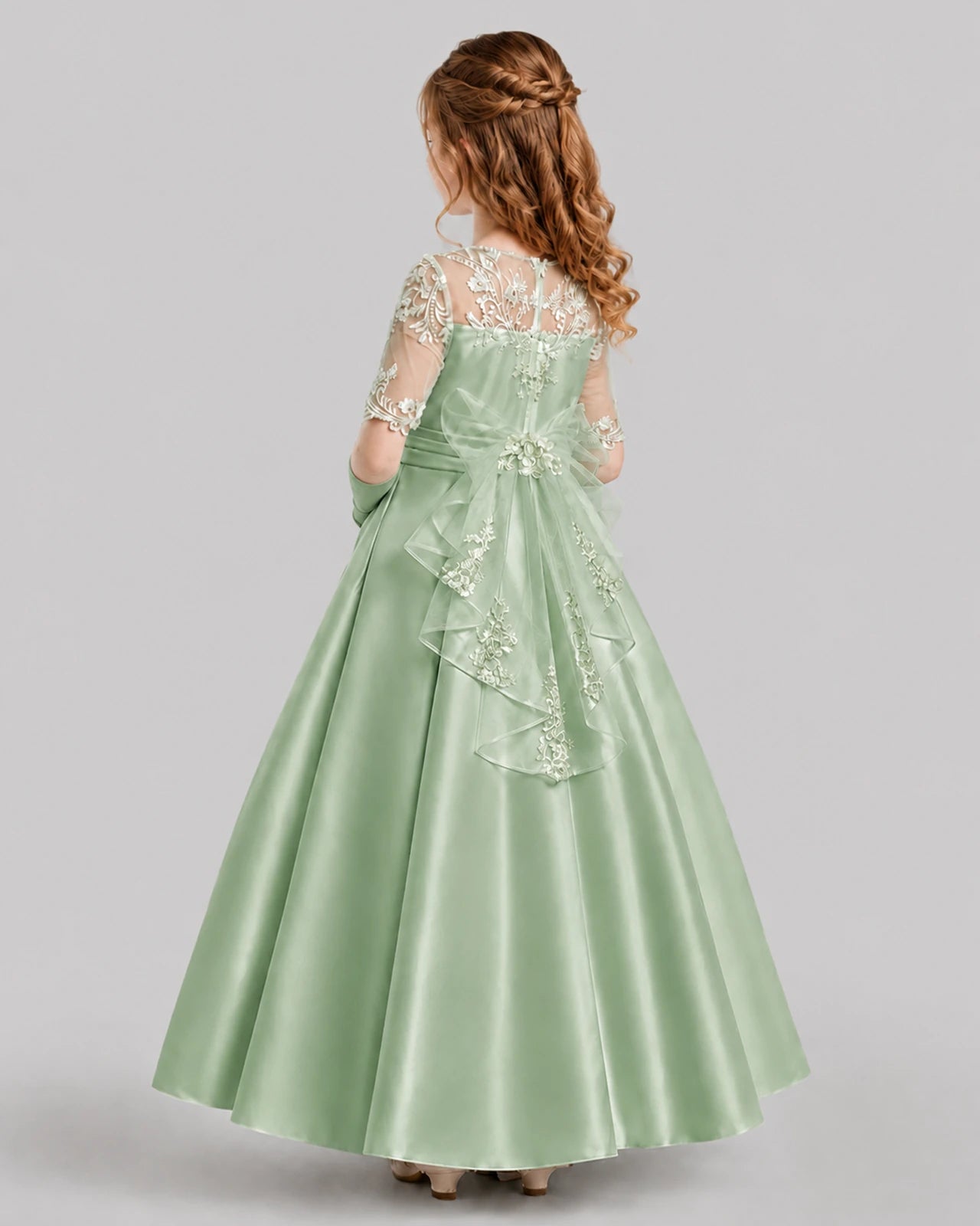 Sage Green A-line Junior Bridesmaid Dresses Front