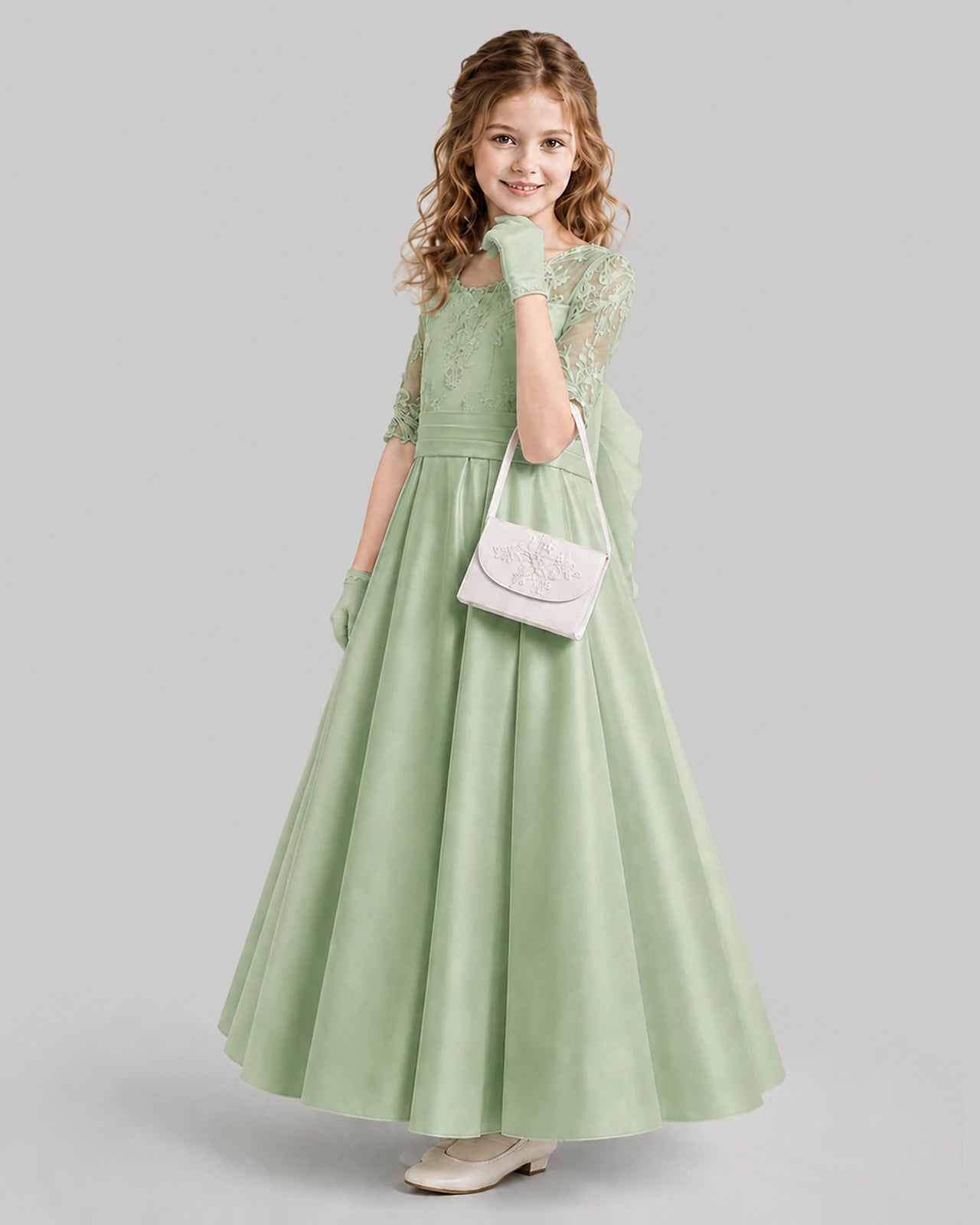 Sage Green A-line Junior Bridesmaid Dresses Side