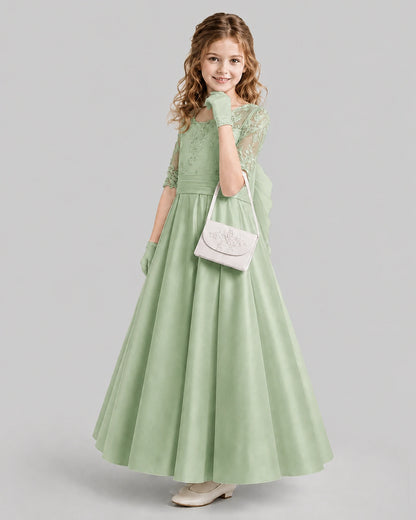 Sage Green A-line Junior Bridesmaid Dresses Side