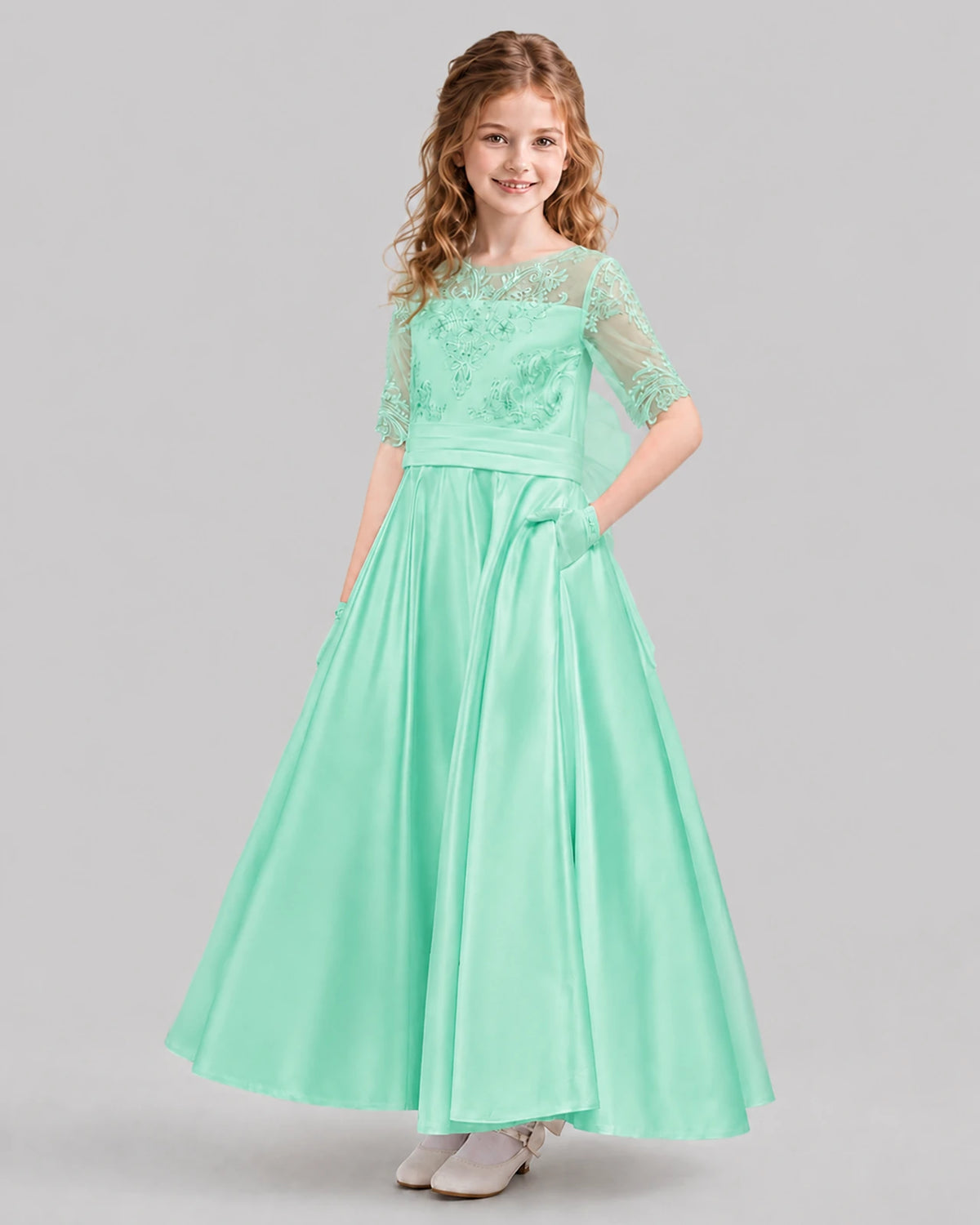 Turquoise A-line Junior Bridesmaid Dresses Back