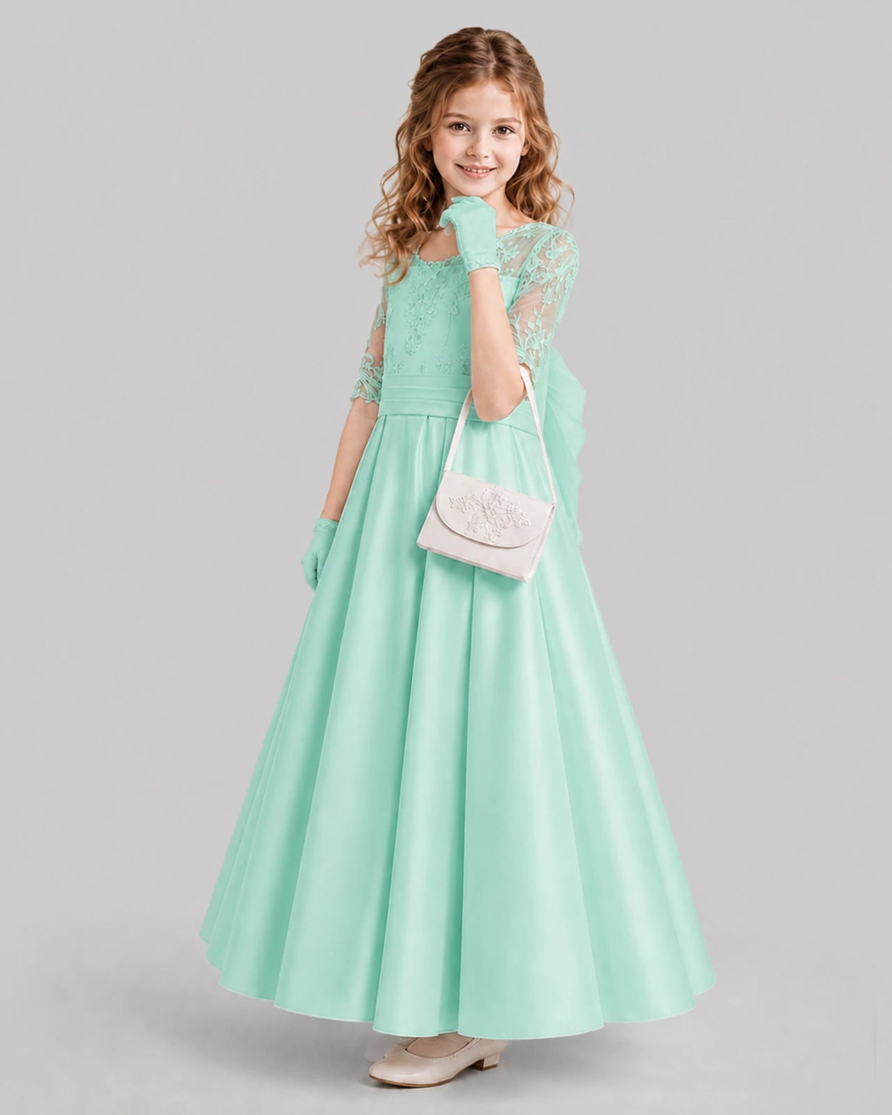 Turquoise A-line Junior Bridesmaid Dresses Side