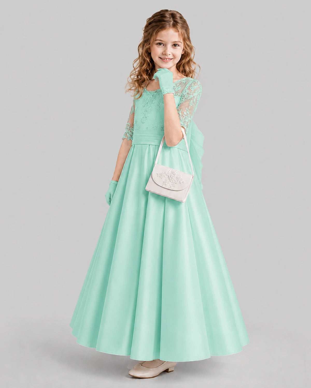 Turquoise A-line Junior Bridesmaid Dresses Side