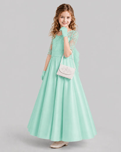 Turquoise A-line Junior Bridesmaid Dresses Side