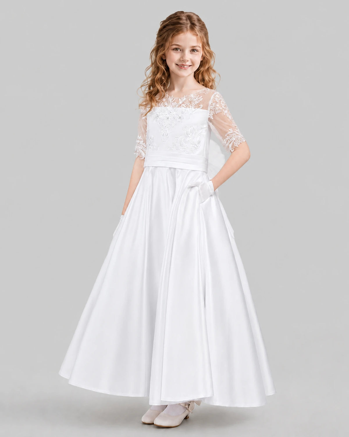 White A-line Junior Bridesmaid Dresses Back