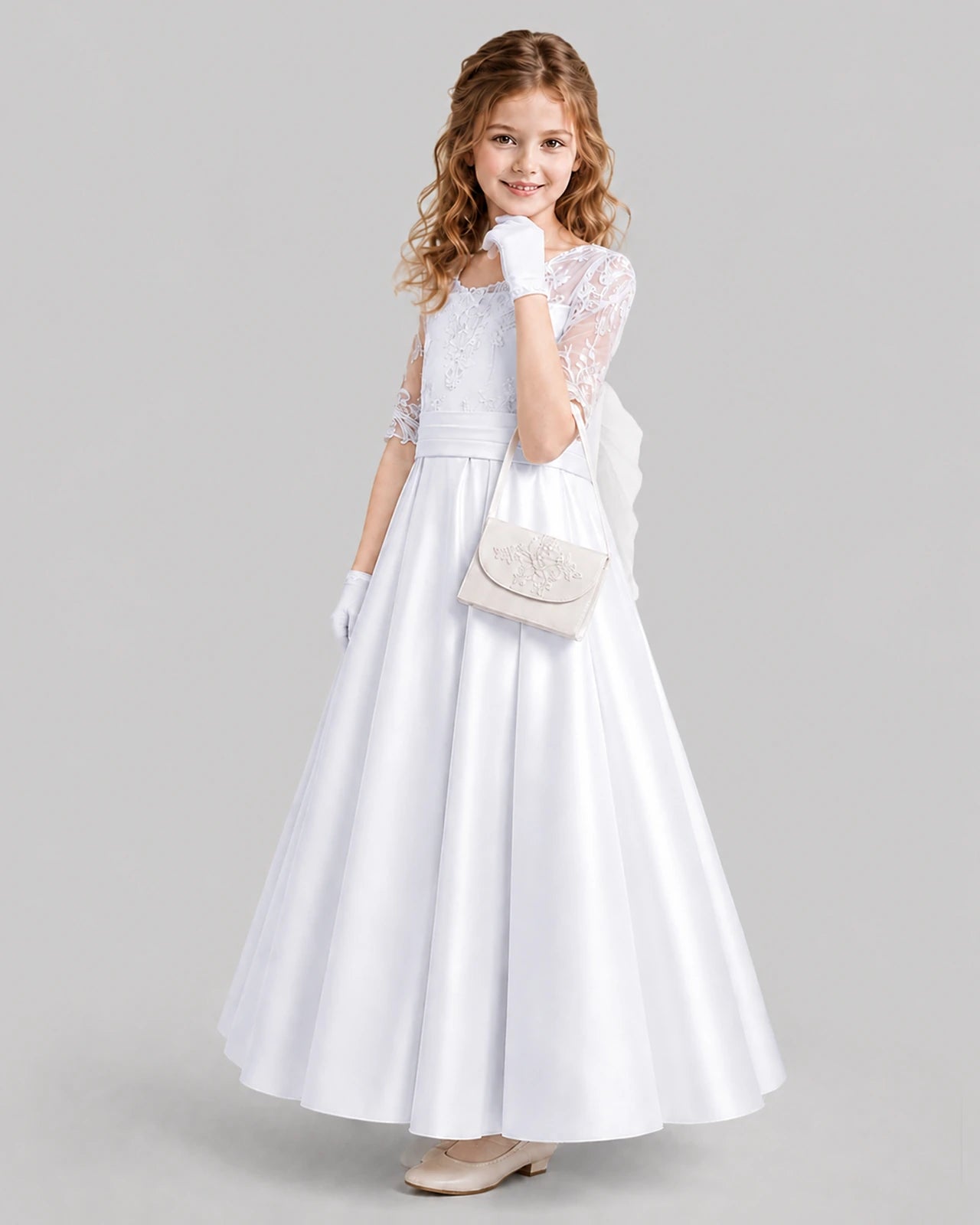 White A-line Junior Bridesmaid Dresses Side