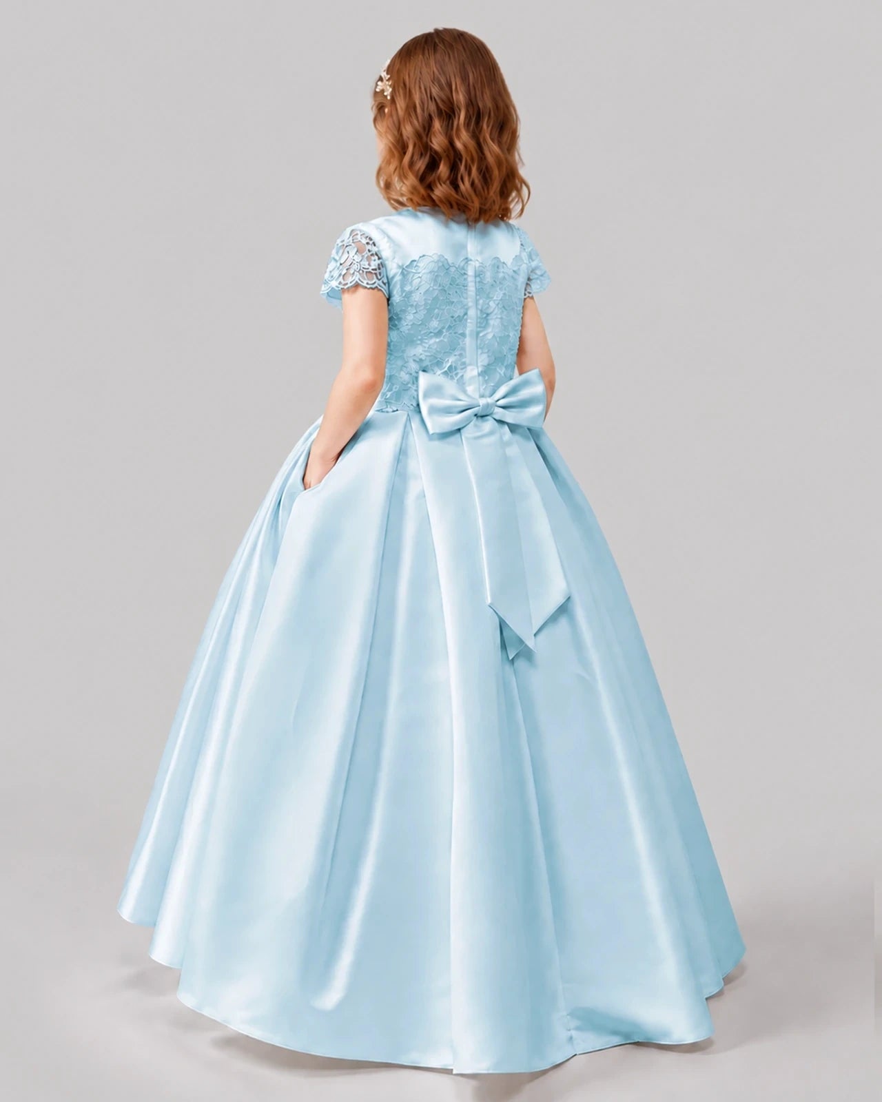 Baby Blue A-line Junior Bridesmaid Dresses Back