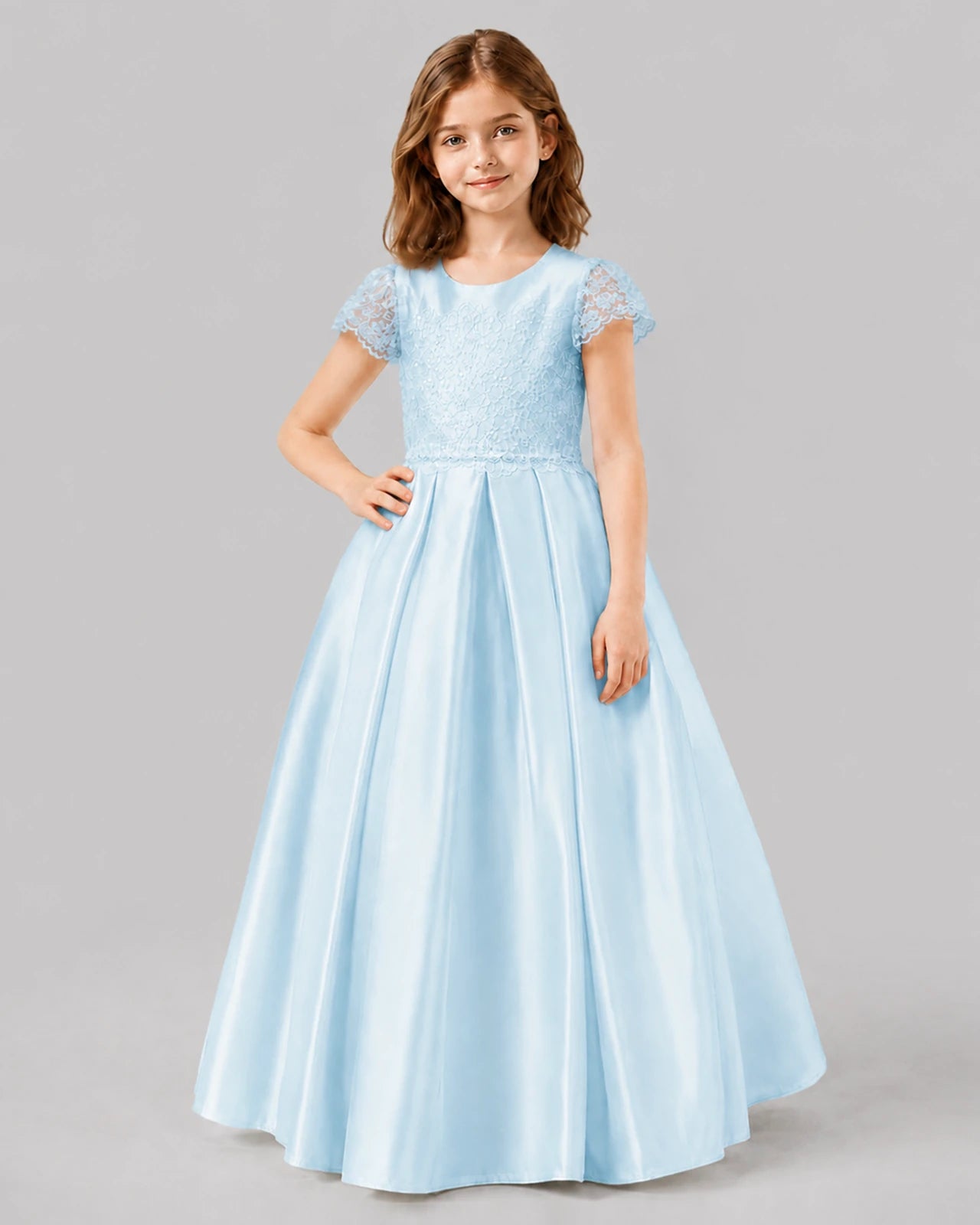 Baby Blue A-line Junior Bridesmaid Dresses Front