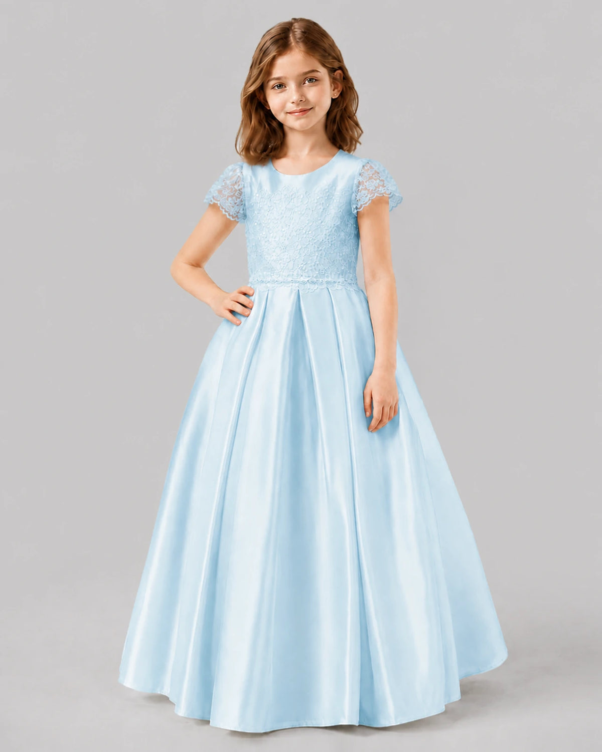 Baby Blue A-line Junior Bridesmaid Dresses Front