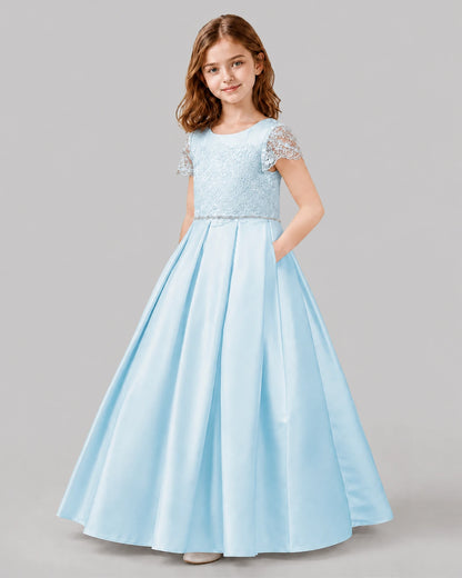 Baby Blue A-line Junior Bridesmaid Dresses Side