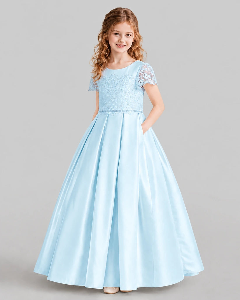 Baby Blue A-line Junior Bridesmaid Dresses Side