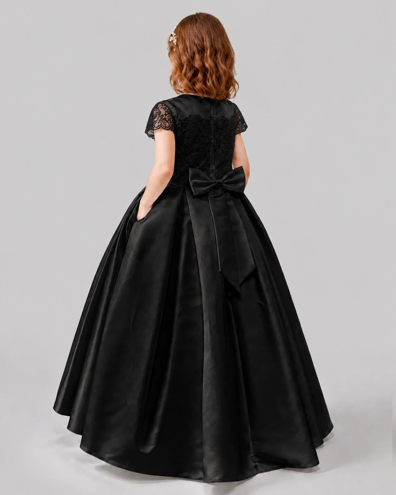 Black A-line Junior Bridesmaid Dresses Back