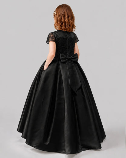 Black A-line Junior Bridesmaid Dresses Back