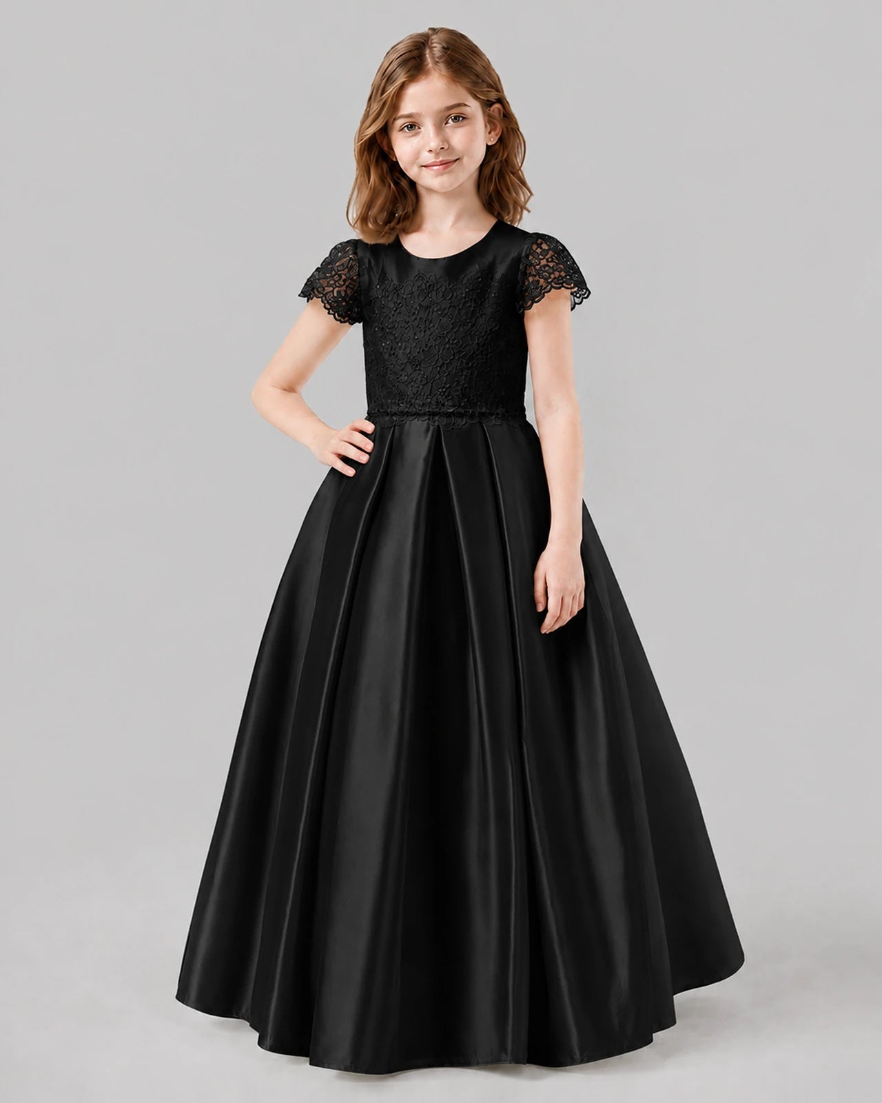 Black A-line Junior Bridesmaid Dresses Front