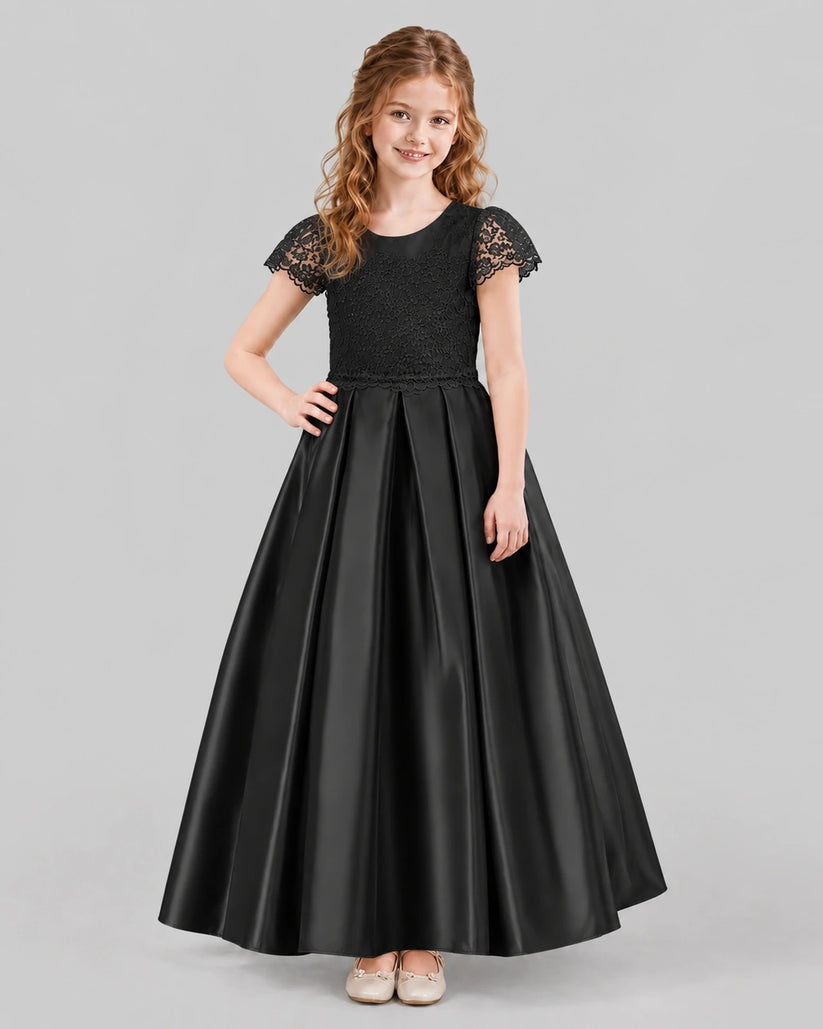 Black A-line Junior Bridesmaid Dresses Front