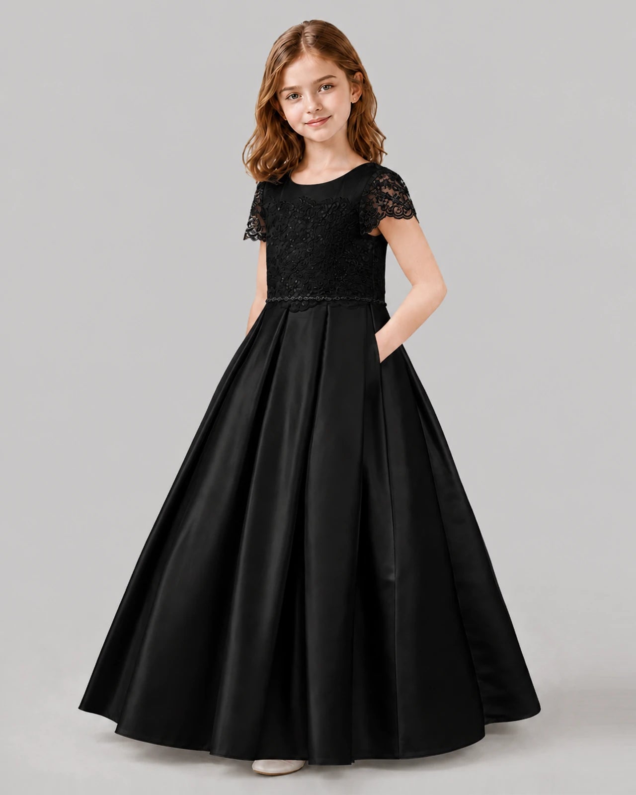 Black A-line Junior Bridesmaid Dresses Side
