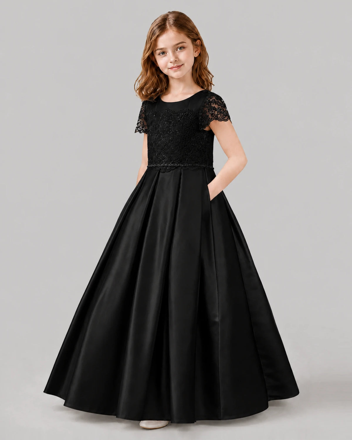 Black A-line Junior Bridesmaid Dresses Side