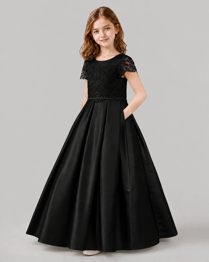 Black A-line Junior Bridesmaid Dresses Side