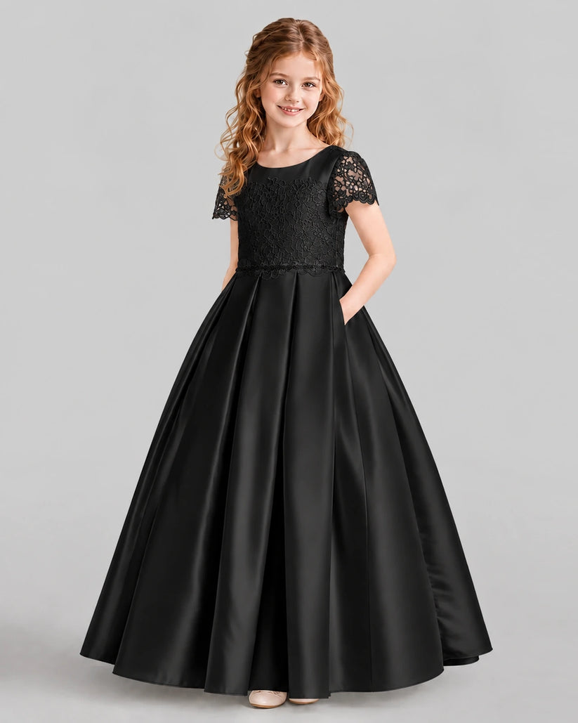 Black A-line Junior Bridesmaid Dresses Side