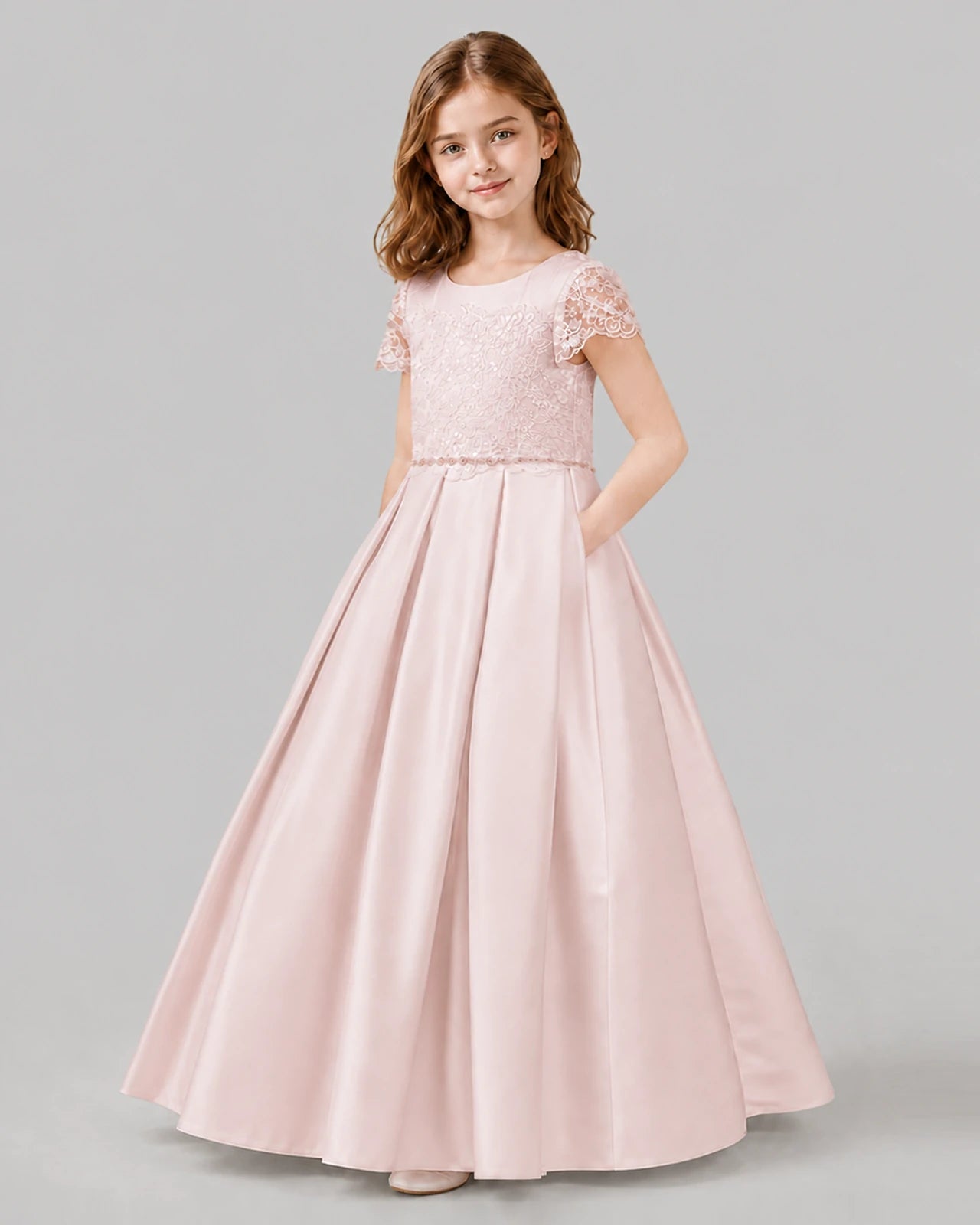 Blush Pink A-line Junior Bridesmaid Dresses Side