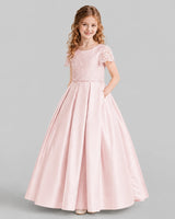 Blush Pink A-line Junior Bridesmaid Dresses Side