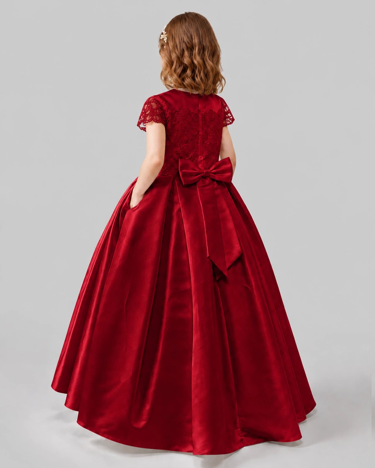 Burgundy A-line Junior Bridesmaid Dresses Back