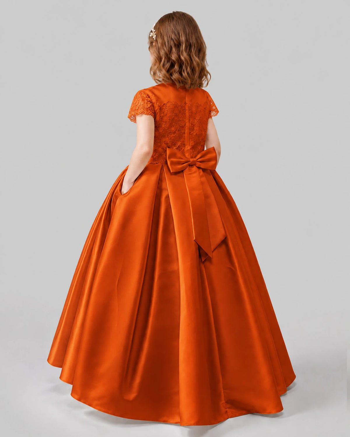 Burnt Orange A-line Junior Bridesmaid Dresses Back